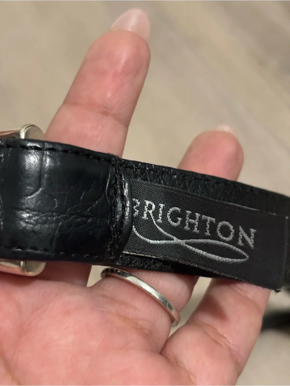 Brighton Black Leather Belt with Silver Logo Detail